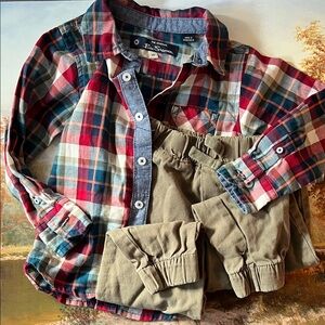 Ben Sherman Kids Plaid Shirt Set - Red, Blue, White, Tan